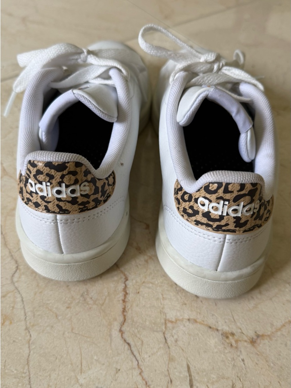 adidas Kids White Sneakers with Leopard Heel Detail